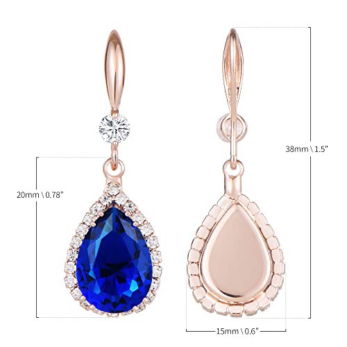 Linawe Sapphire Blue Earrings For Women Rose Gold, Diamond Drop Dangle Earrings, Chandelier Rhinestone Cubic Zirconia Crystal Teardrop Earrings, Wedding Jewelry Set #TOP4