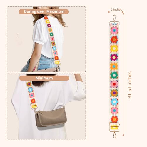 Image of Embroidery Flower Purse Strap Replacement Adjustable 2in Wide Crossbody Shoulder Strap for Handbags Women Crochet Bag Strap