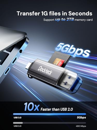SD Card Reader, Dockteck USB 3.0 Card Reader to Micro SD Card Adapter to SD TF Memory Stick, Dual-Slot OTG Reader for UHS-I SD/Micro SD/SDHC/SDXC/MMC, for MacBook,iPad Pro/Air, iPhone 15, Android