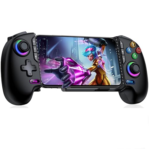 HELLCOOL Controlador móvil de Juegos para iPhone y Android, Controlador de teléfono para Xbox/Steam/GeForce Now/MFi Apple Arcade/Roblox, Controlador de Juego de teléfono inalámbrico con Joystick de