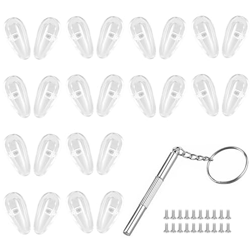 10 Pairs Silicone Glasses Nose Pads for Glasses Spectacle Nose Pads, Clear Soft Anti Slip Stop Slipping Down Noses Pads for Eyeglasses Sunglasses, with Screwdriver, Screws
