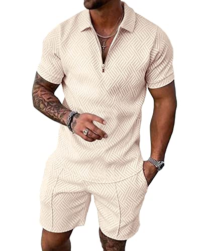 Beotyshow Mens Polo Shirt and Shorts Sets Outfits 2 Piece Fashion Summer Tracksuits Casual Short Sleeve Set