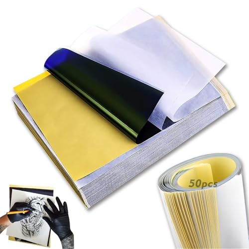 Rayyl Tattoo Transfer Paper - 50 Sheets Premium Tattoo Stencil Paper A4 Paper Size 4-Layer 8.5" x 11" Tracing Paper for Beginners or Artist Tattoo Supplies