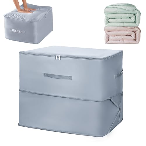 Image of Yellow Weaves Polyester Space Saving Self Compression Organizer Bag for Comforters, Blankets, Clothes, Travel, Storage Bag for Wardrobe, No Vacuum Needed, 2 Layer, Small (Pack of 1), Grey