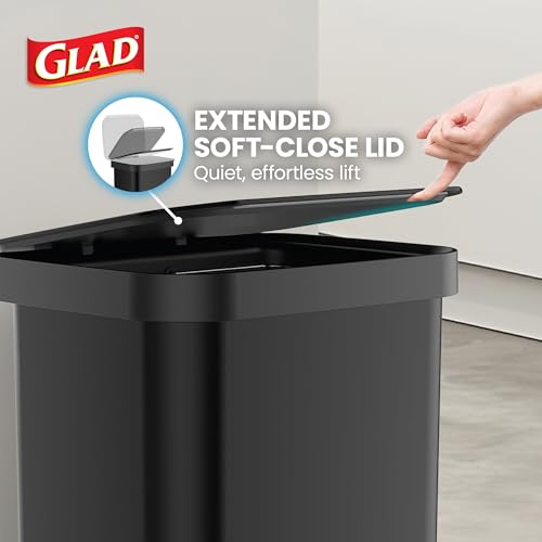 Image of Glad Stainless Steel Step Trash Can, Series 2 with Clorox Protection - Large Black Kitchen Garbage Bin with Soft Close Lid, Foot Pedal and Waste Bag Roll Holder, 13 Gallon