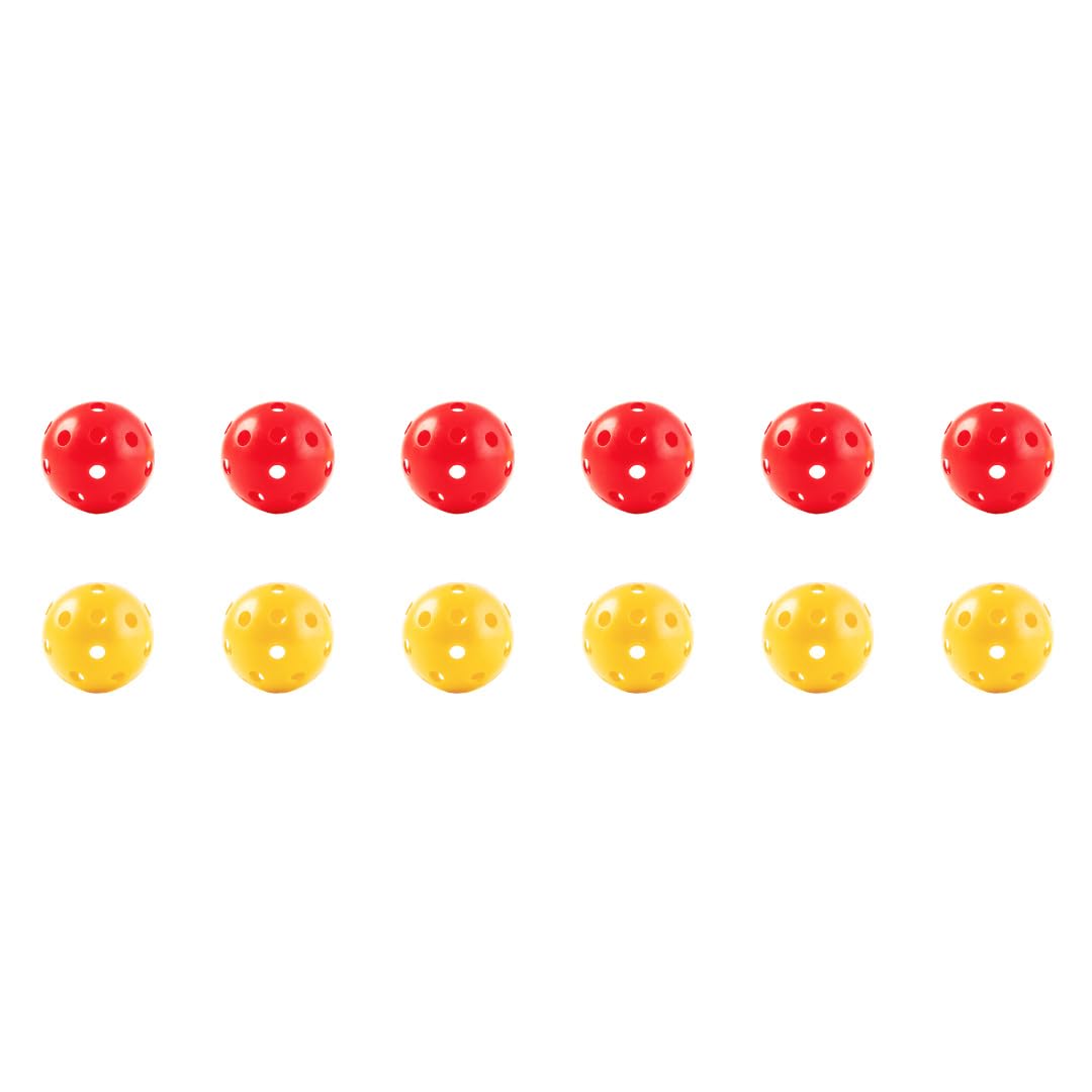 divertimento del Hockey Set Racchette: 12 Sport (6 x rosso e 6 x giallo) e 12 Palle di torneo
