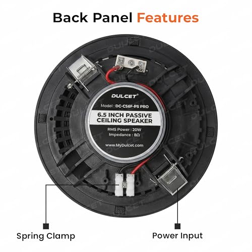 Image of DULCET DC-CS6F-PS Pro Black 6.5 inch 20W 2 Way 8 Ohms Passive Ceiling Speaker that Connects to Active Bluetooth Ceiling Speaker (Active Bluetooth Speaker to be Purchased Separately)