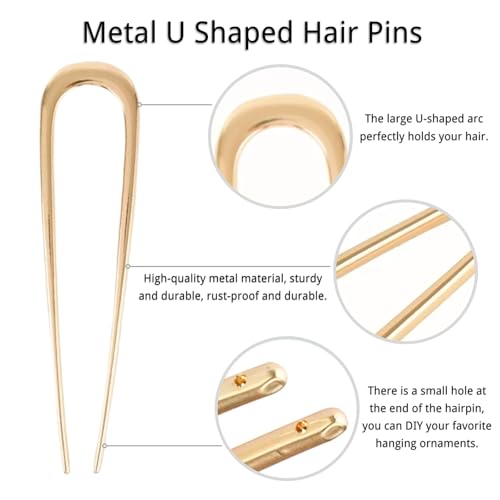 KEYRI 4 PCS French Hair Pins U-Shaped Hair Pins Delicate French Twist Pins for Variety Occasions Gold and Silver Hair Clips Dark and Light Tortoiseshell Clips for Women and Girls (Metal and Acetate) - Image 3