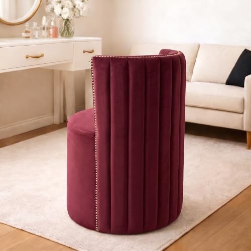 Image of Luxury Velvet Ottoman Chair Pouffe Stool-Modern Round Soft-Padded Chair for Dining Room, Living Room /Cafeteria Seating /Bedroom and Dressing Area /Ottoman with Backrest (Maroon)