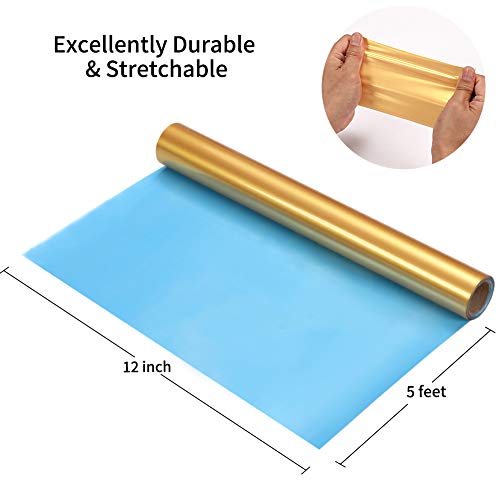 Image of Gold Htv Vinyl Gold Iron Heat Transfer Vinyl Rolls HTV 12inch x 5feet Iron On Vinyl for T-Shirts Totes and Bags, Easy to Cut & Weed for Silhouette Cameo, Heat Press Machine