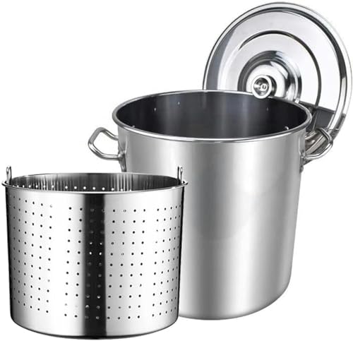 NSTVVEE Olla de Acero Inoxidable de 27/45/63 Cuartos de galón para cocinar mariscos, cangrejos, cangrejos, Pavos y freír, con Cesta y Tapa, Ideal para cocinar al Aire Libre y en casa.
