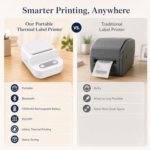 Image of Label Printer, Desktop Portable Printer, inkless Thermal Compact Printer, Connects to Smartphones and Computers, can Apply Quick-Adhesive Labels, Suitable for Homes, Offices, Factories. (White)