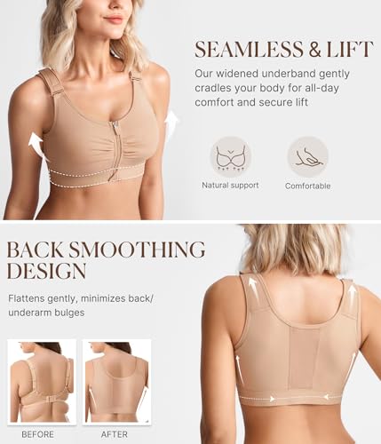 Image of BRABIC Zip Front Closure Everyday Bras for Women Post Sugery Compression