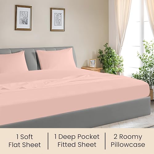 Image of SGI bedding 96 inchx96 inch 4 Pc Vermont King Sheet Set 600 TC 15 inch Deep, Peach