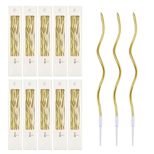 YOFDAL 60 Pezzi Candeline compleanno particolari, Candela sottile a forma di spirale, Candeline lunghe compleanno sottili, Oro