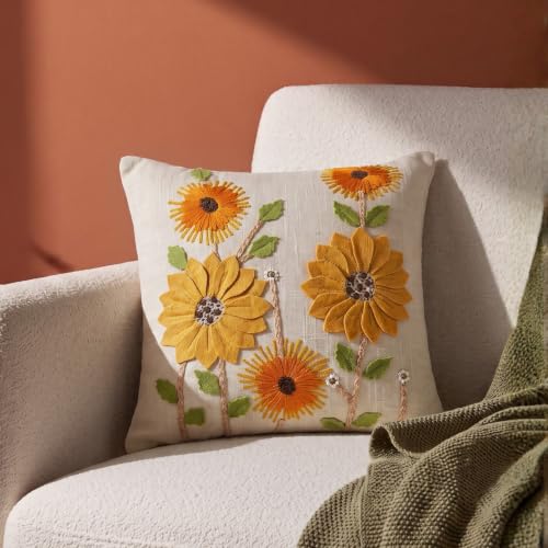 Image of haus & kinder Cushion Cover 16 x 16 Inch | Embroidered Decorative Cushion Cover for Sofa, Bed & Home Decor | Ochre Spire Mustard | Pack of 1
