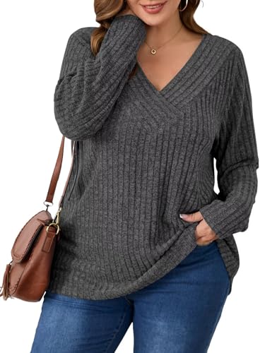 Image of BELAROI Womens Plus Size Sweaters V Neck Fall Tunic Top Pullover Shirts