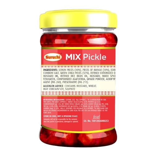Image of Suruchi Mix Pickle - 100g | Nimbu Mirchi Aam Achar | Ready to Eat Mix Pickle | Authentic Indian Achar | Pure & Natural Ingredients | Hygienically Packed (Pack of 1)
