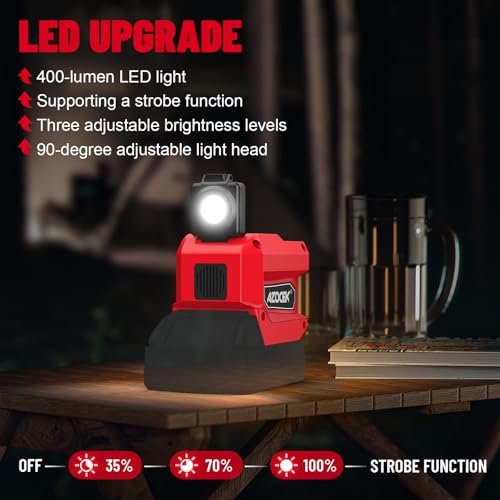 Image of 220W Azocek Power Inverter Compatible with Milwau-kee 18V Battery, DC 18V to AC 110V Portable Power Station with 1 AC Outlet, 2 USB Ports & 1 Type-C Fast Charging, 400LM LED Work Light (2-Pack)