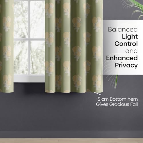 Image of haus & kinder Digital Printed Cotton Window Curtains 5 Feet Long Pack of 2 Window Curtains, 5 Feet Curtains for Window (Soleil Botanique, Sage 130x152 CM)