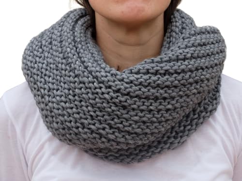 CG - Talento Fiorentino, scaldacollo tubolare lavorato a maglia, invernale, sciarpa ad anello intrecciato in tinta unita, unisex, fatto in Toscana, Made in Italy (Grigio melange)