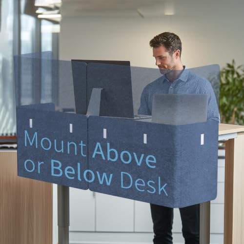 Image of Desk Privacy Panel,2PCS L-Shaped Clamp-On Office Desk Divider,2-in-1 Acoustic Desktop Partition Or Under Desk Modesty Panel,for Office,Home,Felt (Dark Blue /Light Blue, 47.2 inch x 18.7 inch)
