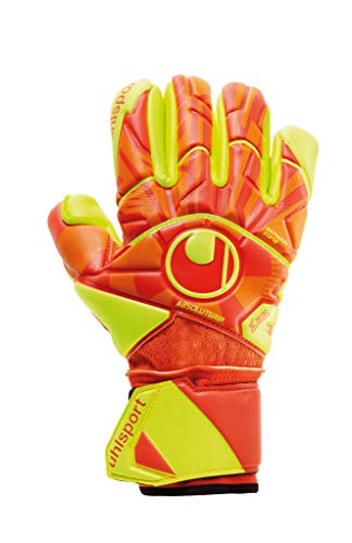 LUVA de GOLEIRO PROFISSIONAL uhlsport DYNAMIC IMPULSE ABSOLUTGIP FINGER SURR, Laranja e Amarelo, 10