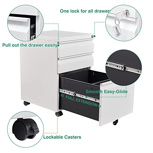 Sisesol 3 Drawer File Cabinet With Lock, Under Desk Metal Filing Cabinet For Home Office,Lockable Rolling File Cabinet With 2 Keys For Legal/Letter/A4 Size, Fully Assembled #TOP5