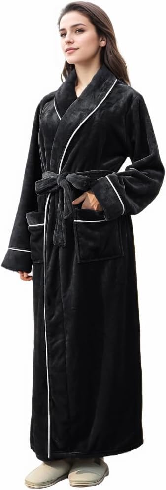 ZBR Plush Long Robes Womens Soft Warm Fleece Bathrobe Fuzzy Robe