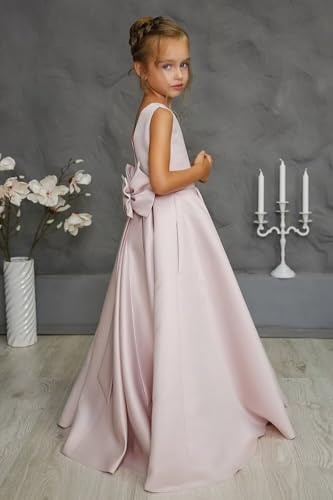 Satin Flower Girl Dresses for Wedding Kids Floor Length Princess Pageant Dress Bow-Knot Birthday Prom Ball Gowns3