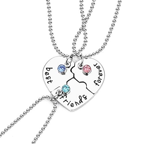 Catena dell’Amicizia Sorelle Collana Set Pendente Forma di Cuore Diviso in Tre Pezzi Colore Argento con Incisione Best Friend Forever Bellissimo Regalo per Amici