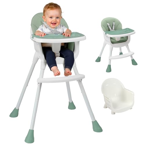 LEADZM Trona 3 en 1, ajustable al taburete bajo, bandeja doble extraíble, con cinturón de seguridad de 5 puntos, carga máxima de 15 kg, adecuada para bebés de 6 a 36 meses (verde)