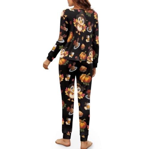 Image of Womens Lounge Set Long Sleeve Soft Pajama Sets Casual 2 Piece Pj Outfit Crewneck Sleepwear with Pockets Plus Size