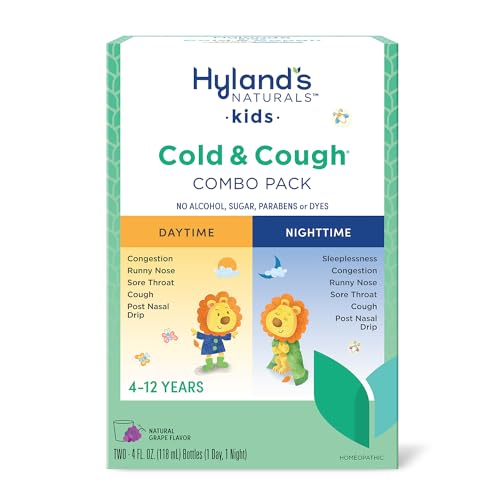 Image of Hyland's Kids Cold and Cough, Day and Night Combo Pack Grape, Cold Medicine for Ages 4 and up, Syrup Cough Medicine for Kids, Nasal Decongestant, 4 Fl Oz (Pack of 2)