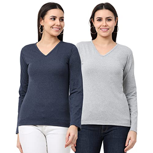 Image of Wafaa Women's Cotton Plain V Neck Full Sleeve T-Shirt