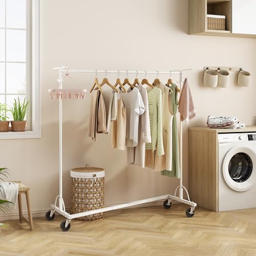 Dustproof Rolling Clothes Rack with Cover - Heavy Duty Metal Hanging Rack
