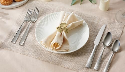 Image of Hudson Essentials 20-Piece Hammered 18 /10 Stainless Steel Flatware Silverware Set, Service for 4 (20-Piece Set)
