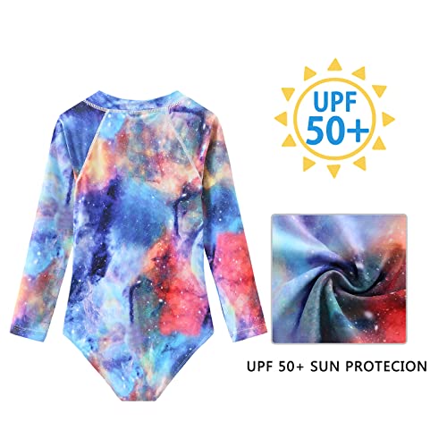 Zestonie Girls Long Sleeve Rash Guard One Piece Swimsuits For Kids Tie Dye Bathing Suit Upf 50+ Swim Shirts Galaxy Tie Dye Size 12/10-12 #TOP4
