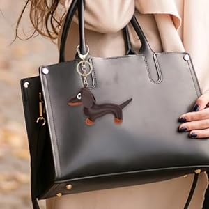Giantree leather dachshund keychain dachshund keychain bag pendant key chain cute puppy dog charm gifts   cucciolini doodles