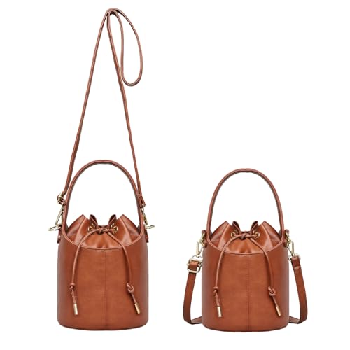 Women's Drawstring Bucket Bag Crossbody Purse Faux Leather Hobo Handbag with Adjustable Strap for Everyday Essentials