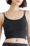 [バンビウォーター] カップ付き キャミソール ブラトップ 【特許取得】 レディース ブラキャミ 綿 ショート丈 リブ トップス クロップド (M,ブラック)