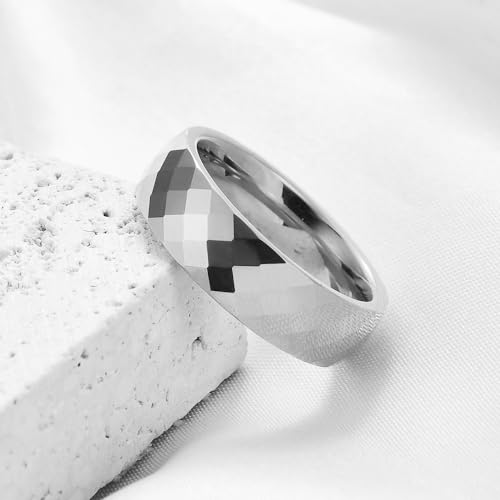 MYNENEY 4mm/6mm Gold Tungsten Faceted Ring for Men Women Couple Rings Bands Comfort Fit Engagement Wedding Bands Size 5-124