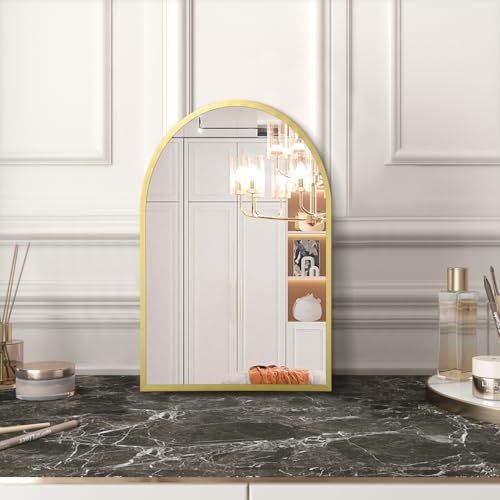 Image of Arched Bathroom Mirror for Wall, Arch Wall Mirror Aluminum Alloy Frame Mirror for Vanity Living Room, Bedroom, Entryway Small 16 inchx12 inch