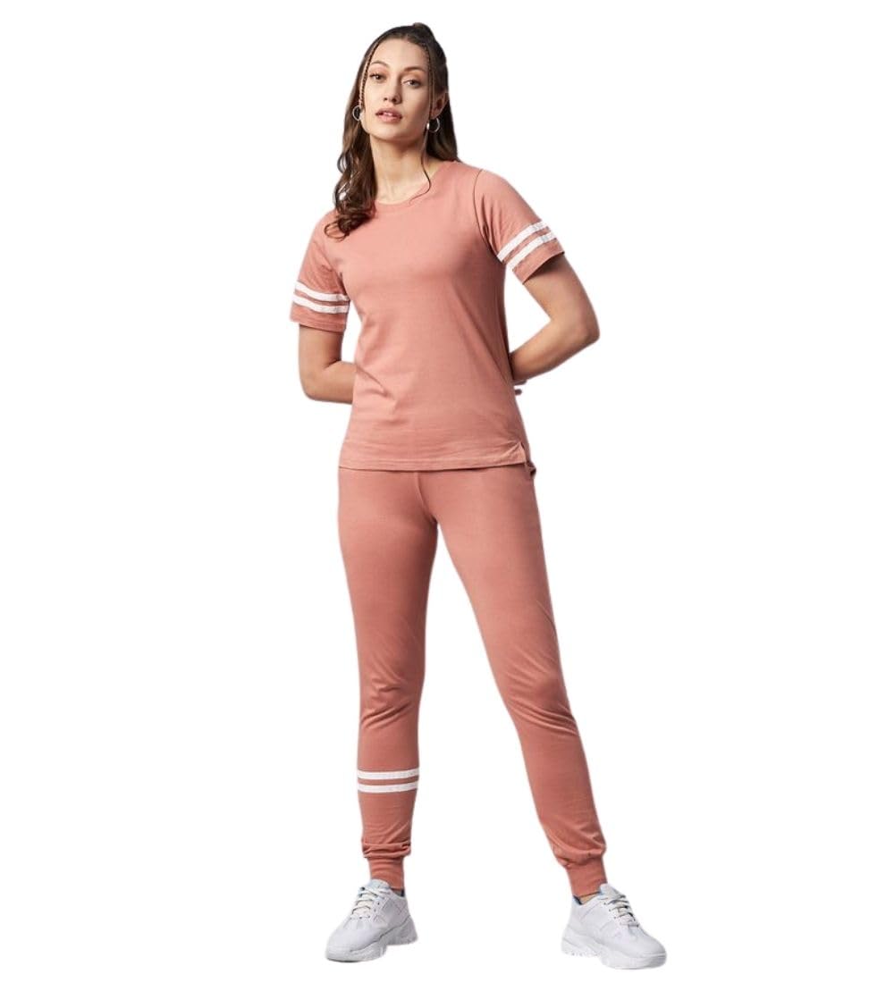 naughty galz Generic Women's Cotton Striped Short Sleeve Tracksuit (Pink, L)-PID65506-picture-34