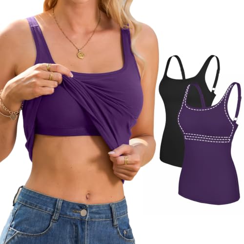 Image of V FOR CITY Non-Padded Shelf Bra Tank Top for Women Cotton Adjustable Wide Strap Camisole Basic Cami Shirts 2 Pack
