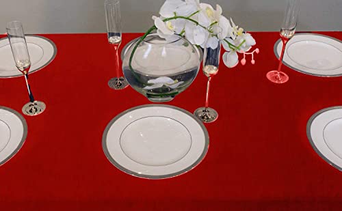 Image of HB MSALA Microfiber Satin Dining Table Cover - Plain, Smooth & Durable Tablecloth | Red Color | 4 Seater | 40 Inch x 150 cm