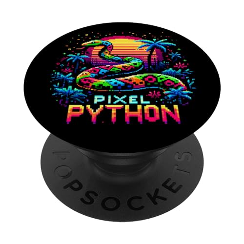 Camiseta Pixel Python, diseño retro Jungle Vaporwave Art, para amantes de las serpientes PopSockets PopGrip Intercambiable