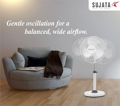 Image of Sujata High Speed Premium Pedestal Fan 300mm | 2 Year Warranty | Stand Fan for Home, 2000 RPM, 100% Copper Motor, Oscillating Pedestal Fan with High Air Delivery, 3 Speed Control (SPF09 HS - White)