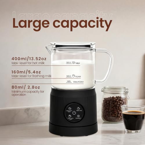 Image of Casimhu 4-in-1 Milk Frother, Electric Milk Frother and Steamer with LED Touch Screen, Ceramic Lining Bottom, Milk Warmer 13.52oz for Lattes, Cappuccinos, and Macchiatos at Home (Black)