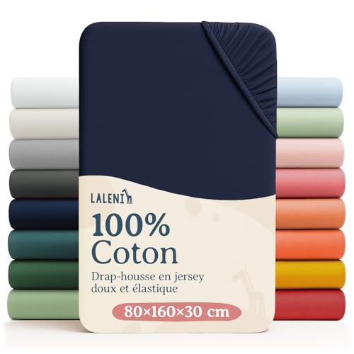 Laleni Basic Drap Housse Bebe 80x160cm - Lot de 1 - Respirant Et Doux - 100% Coton (135 g/m²) - Certifié Oeko-TEX 100 - Dark Ocean Blue - Bleu